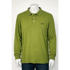 Greg Norman Shark Logo Long Sleeve Polo Shirt XXL Olive Green Golf Casual Mens